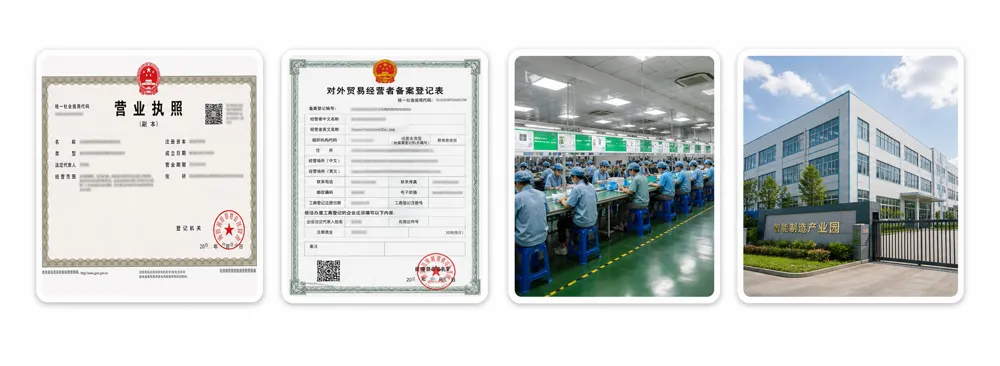 Illustrative supplier document and factory thumbnails